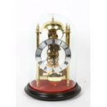 A reproduction brass skeleton clock under glass dome, by Sewills of Liverpool, with pendulum, no