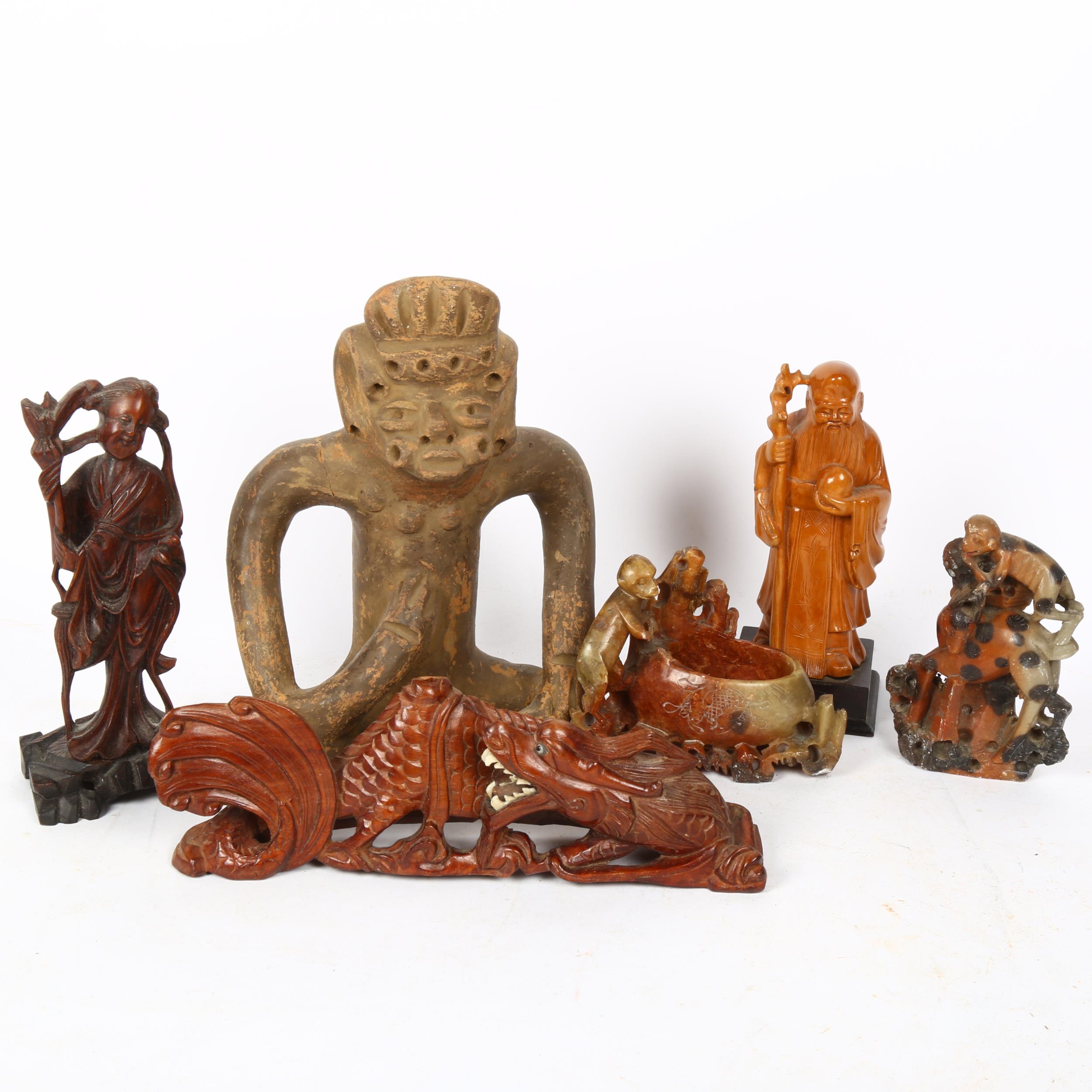 Eastern terracotta figure, Chinese soapstone figures etc