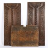 3 Antique carved oak wall panels, smallest 43cm x 32cm (3)