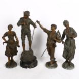 A pair of patinated spelter figures, countryfolk, and 2 others, tallest 39cm