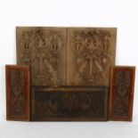 A group of carved oak wall panels, largest 49cm x 25cm