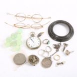 Various jewellery and collectables, including 9ct white gold ring, 1.2g (A/F), pocket watch, 1893