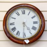 An early 20th century mahogany-framed 30-hour circular dial wall clock, overall diameter 40cm,