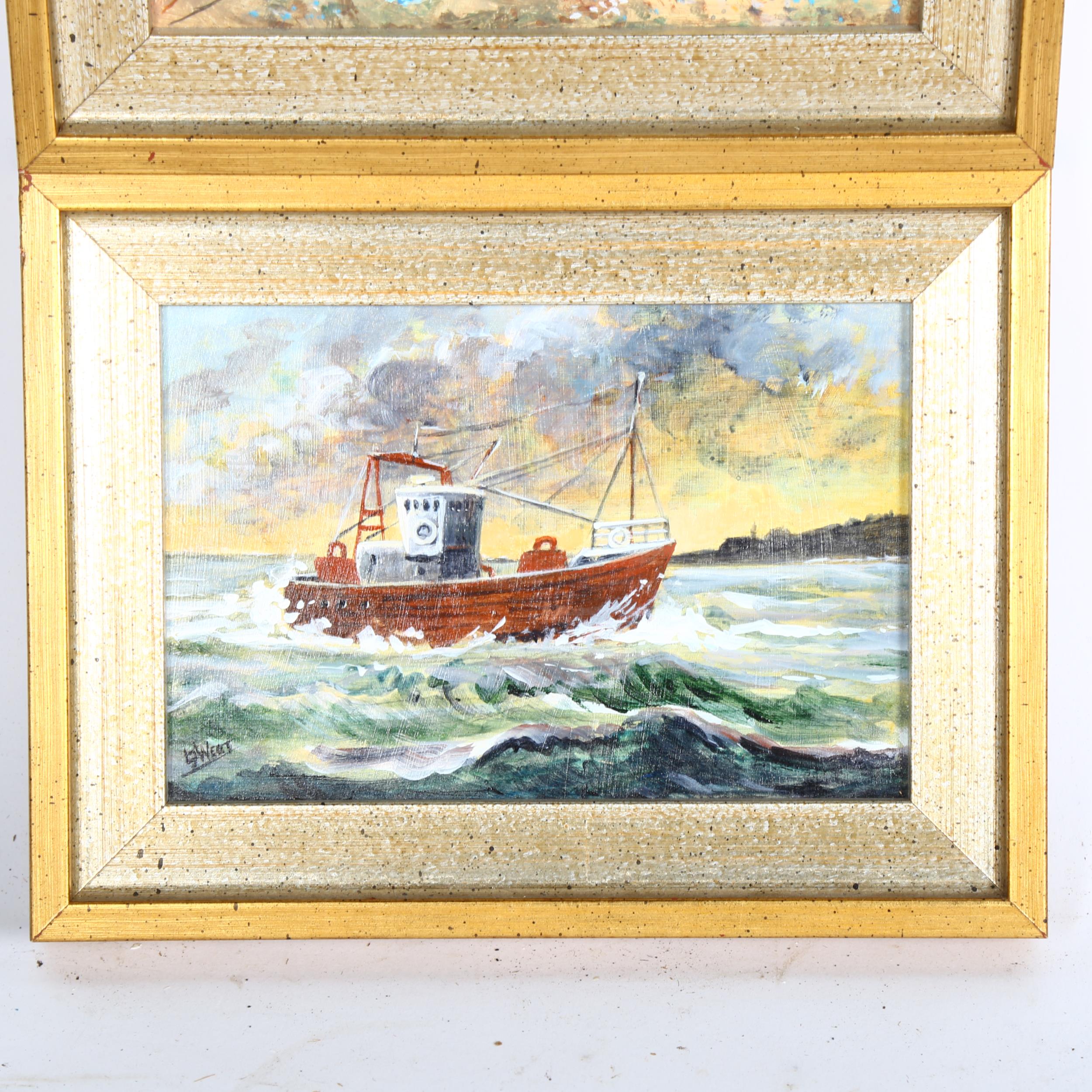 A pair of small framed paintings of fishing boats, 14cm x 19cm - Image 2 of 2