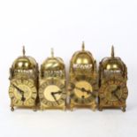 4 reproduction brass lantern clocks, largest height 26cm (4)