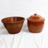 A terracotta pot, and a smaller pot with glazed cover, 28cm diameter