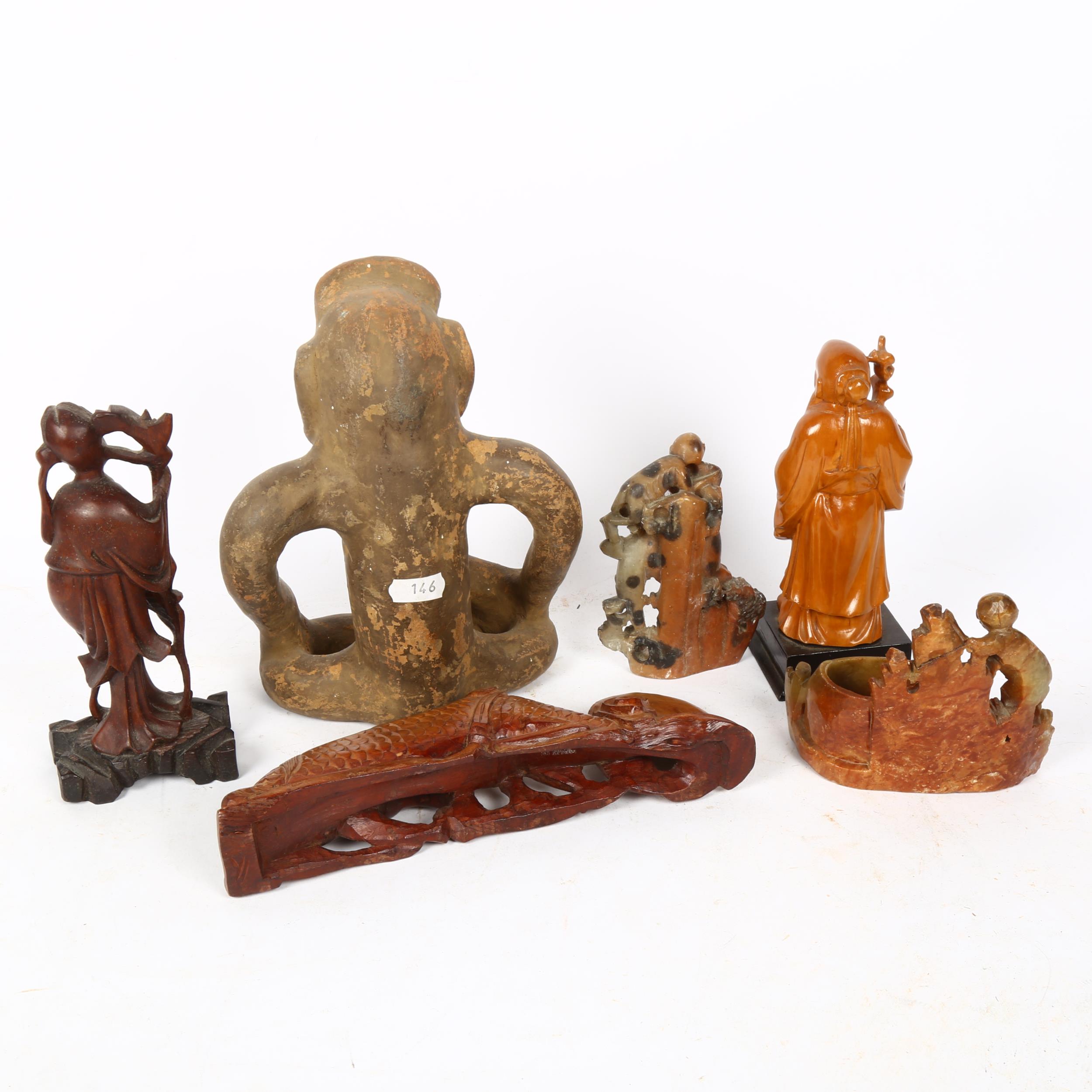 Eastern terracotta figure, Chinese soapstone figures etc - Image 2 of 2