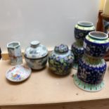 A pair of Chinese vases, 24cm, ginger jar, vase etc