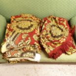 4 brocade and lined curtain drops, with swags