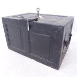A Victorian cast-iron strong box, with key, W59cm, H36cm, D40cm