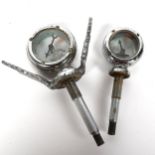 2 Vintage chrome plated motorcar calormeter gauges, by Wilmot of Birmingham, largest overall