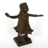 A small patinated bronze figural sculpture, blindfolded girl, unsigned, height 19cm