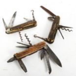 3 x staghorn multi-tool pocket knives