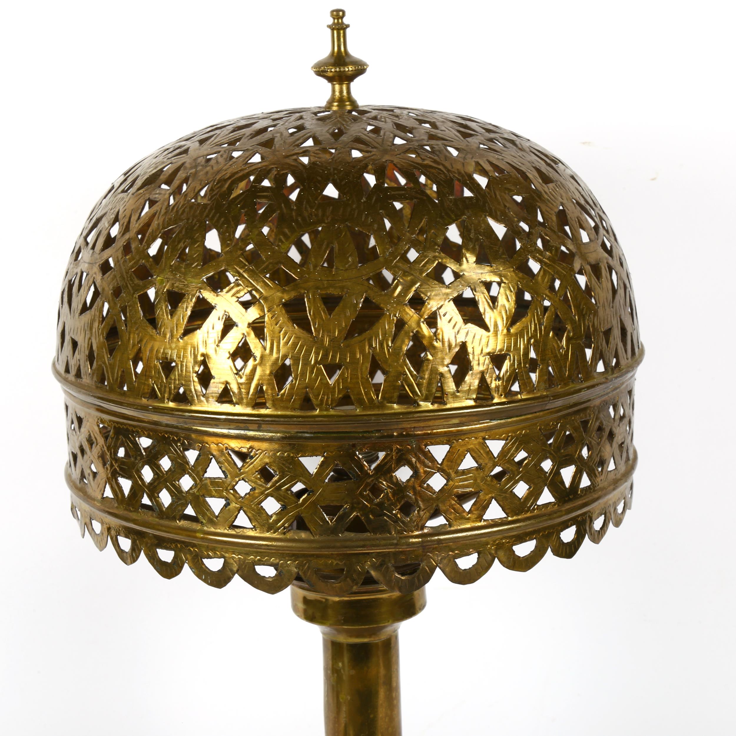 A brass oil lamp and shade converted to electric, height 60cm - Image 2 of 2