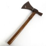An 18th century Colonial American hatchet, the triangular flaring blade with hammerhead terminal,