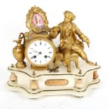 A 19th century French gilt-brass and alabaster figural 8-day mantel clock, by Samuel Marti, white