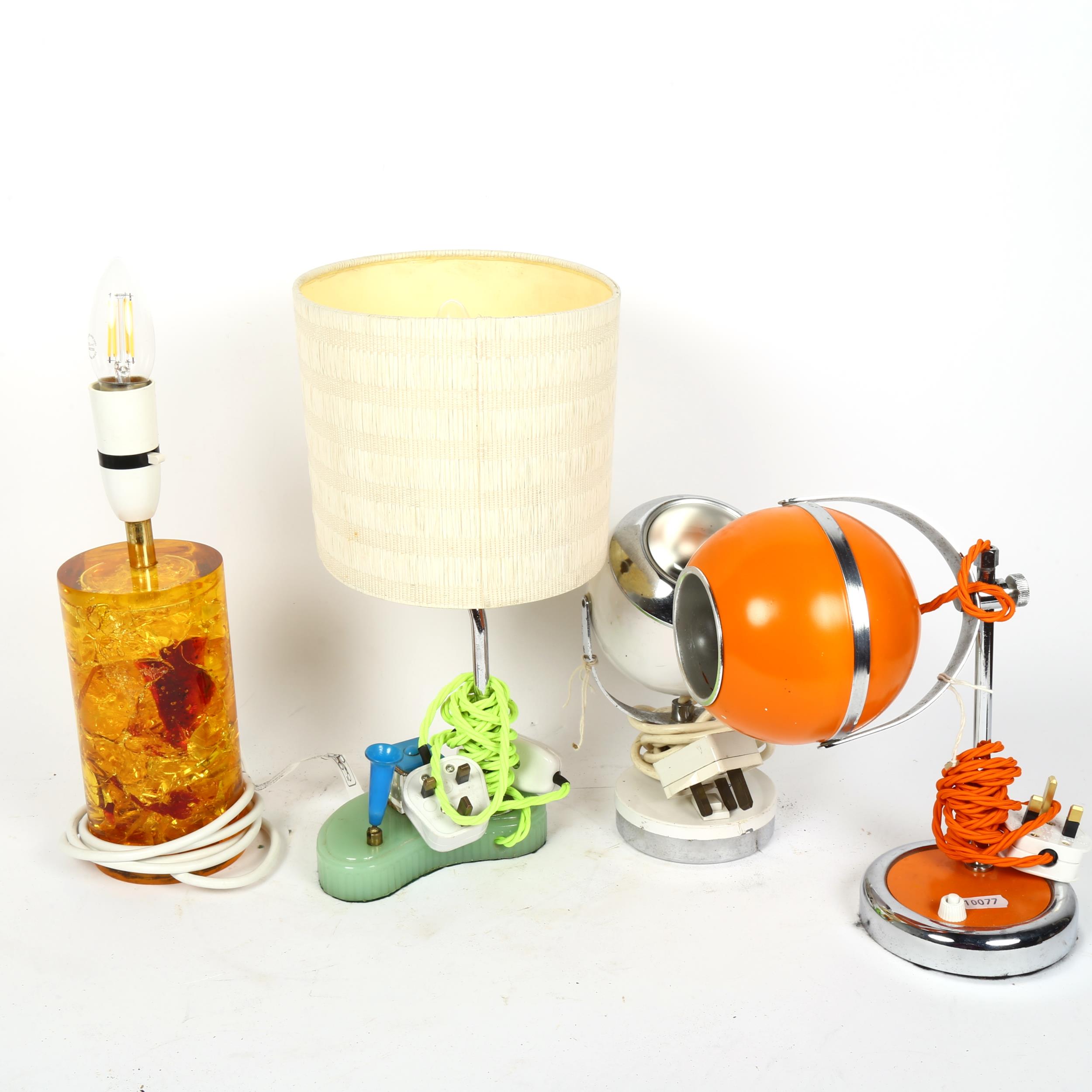 4 Vintage desk lamps, including 2 mid-century eyeball examples, orange height 25cm (4)