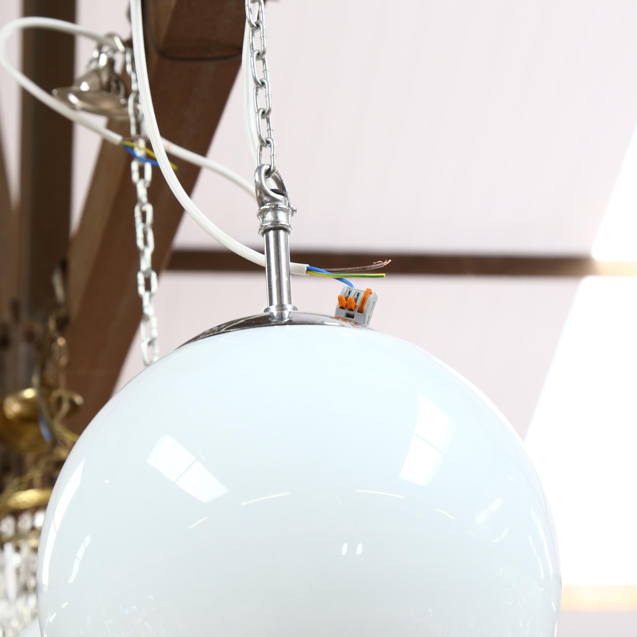 A pair of milk glass globular pendant light fittings, diameter 22cm - Image 2 of 2