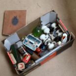 Various collectables, including ceramic doorknobs, Japanese dragon box, Strand postage stamp album