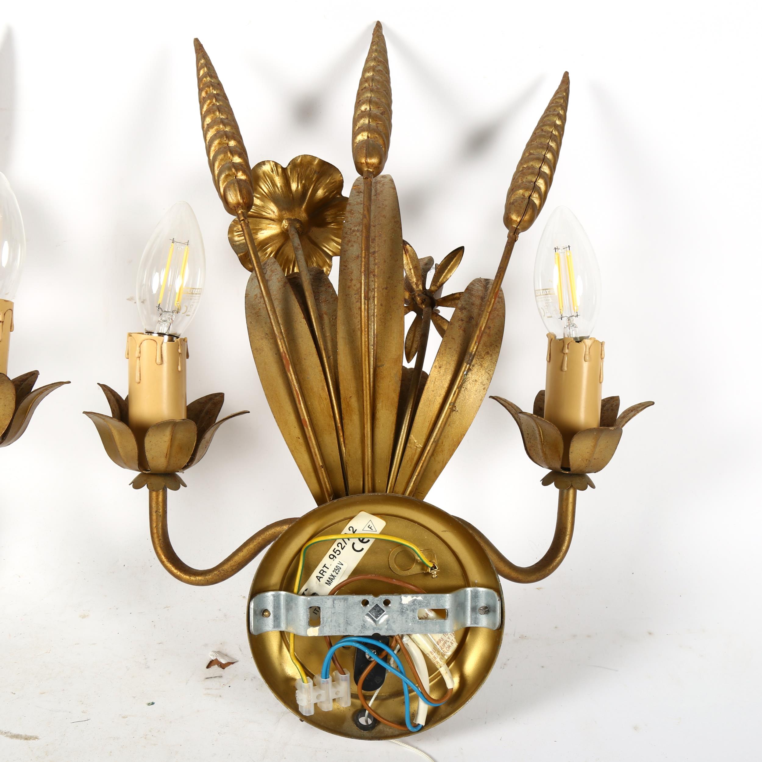 A pair of gilt-brass floral twin-branch wall lights, height 36cm - Image 2 of 2