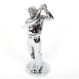 A Vintage chrome plate figural golfing car mascot, by Lejeune, height 13cm