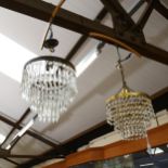 2 brass small chandeliers with 3 tiers of lustre drops
