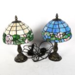 Pair of Tiffany style leadlight table lamps, height 34cm No chips or cracks to glass panels