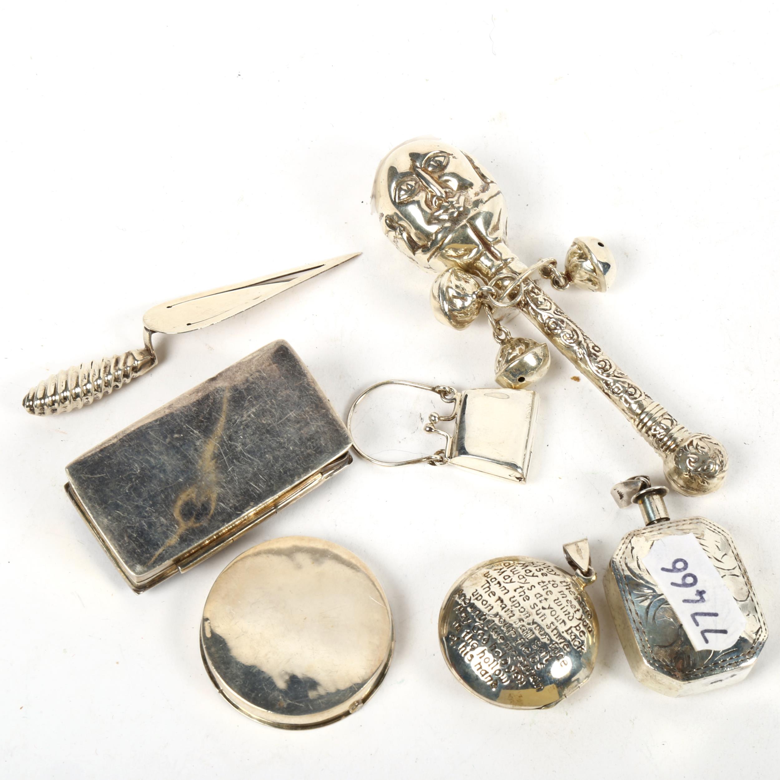 A collection of modern 925 silver pillboxes, baby's rattle, trowel bookmark etc (7) - Image 2 of 2