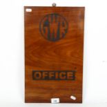 A Vintage mahogany GWR Office sign, 45cm x 28cm