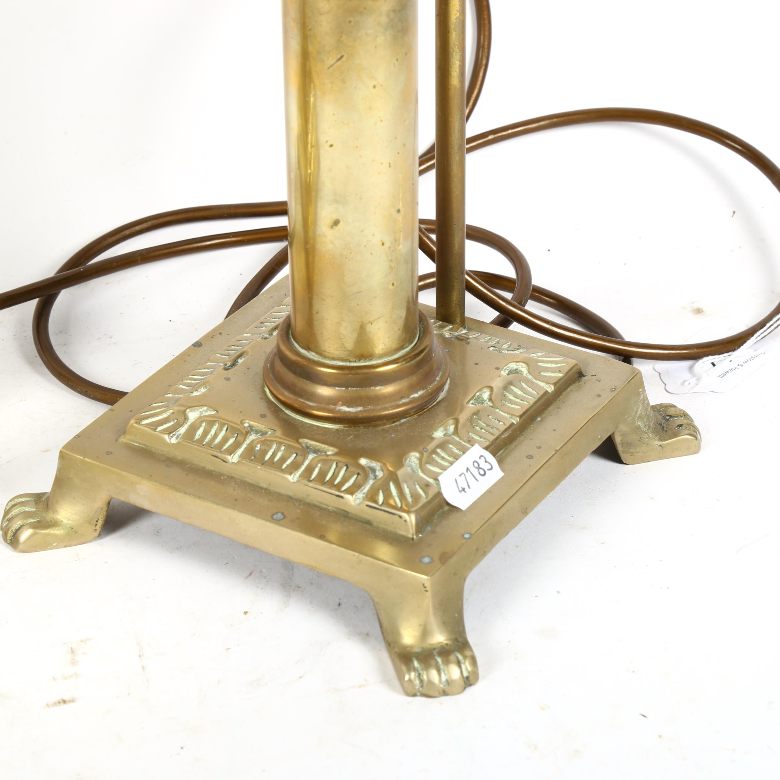 A pair of Antique brass oil lamps with adjustable shade converted to electric - Image 2 of 2