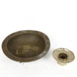 An 18th century pewter bowl, and a Tibetan unmarked white metal incense burner stand, diameter