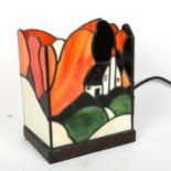 A Tiffany style leadlight stained glass box table lamp, height 22cm, width 17cm No chips cracks or