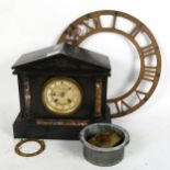 An early 20th century black slate and marble architectural 8-day mantel clock, by W Ruffell & Sons