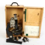 A German student's microscope, in pine case