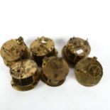 6 various Vintage brass clock movements, 10cm diameter approx