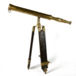 An Antique style brass library telescope, length 66cm, height 63cm