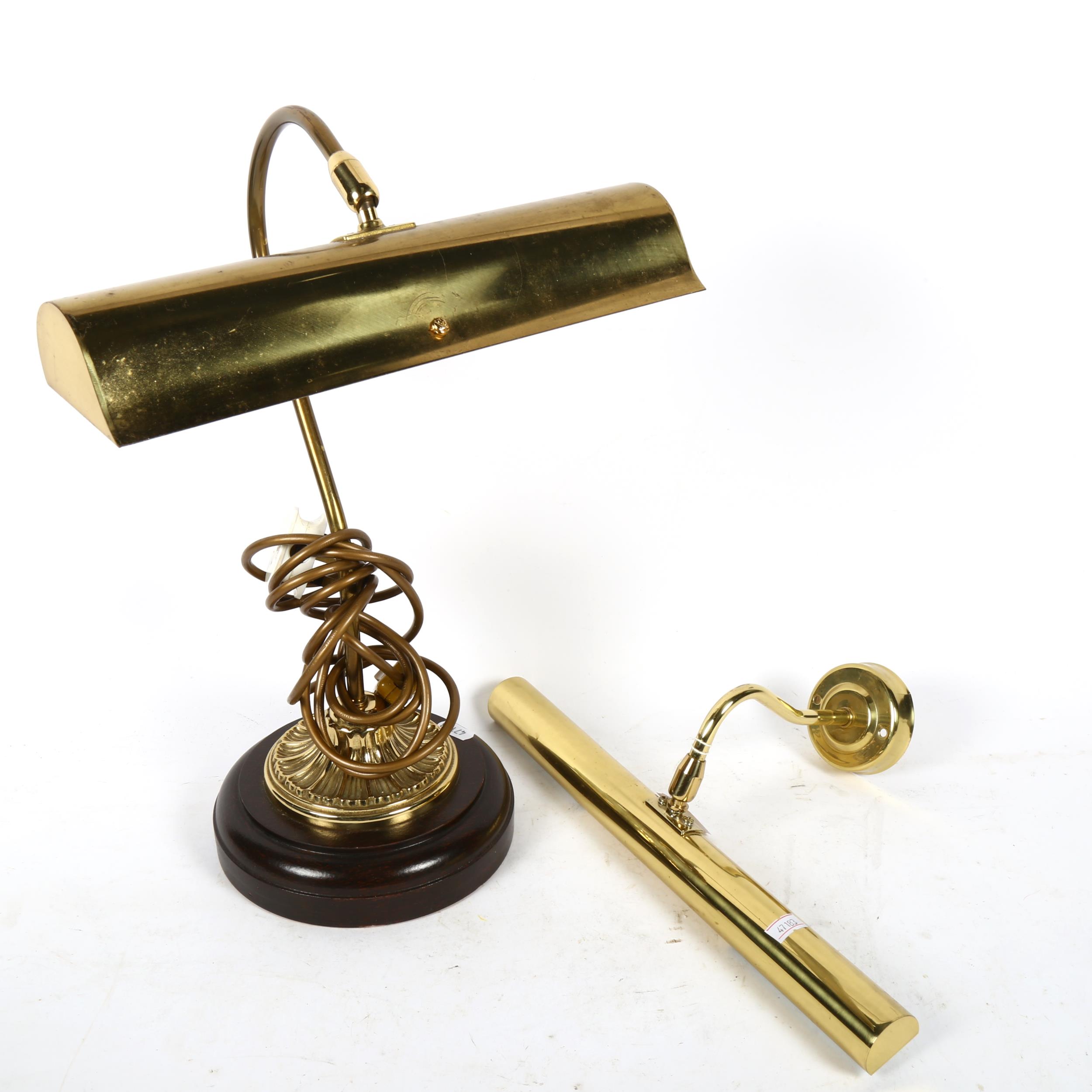 A brass student's lamp, and similar brass picture light, width 36cm (2)