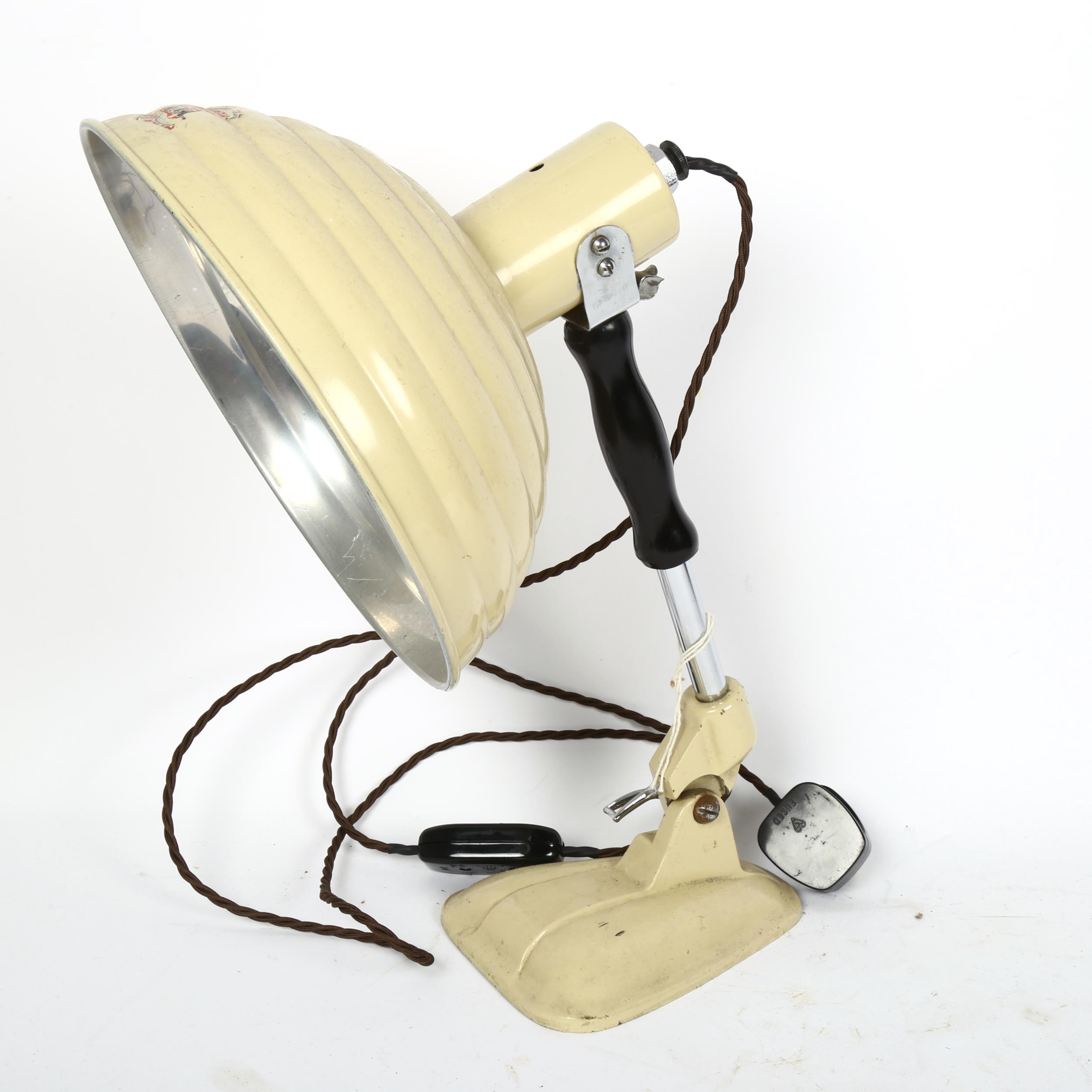 A mid-century Pifco industrial infrared radiant heat adjustable desk lamp, height 41cm