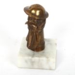 A small Vintage bronze Bruce Bairnsfather figure, on white marble base, height 9cm