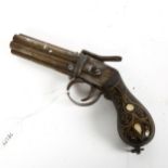 A Middle Eastern 6-shot pepper box pistol, barrel length 10cm