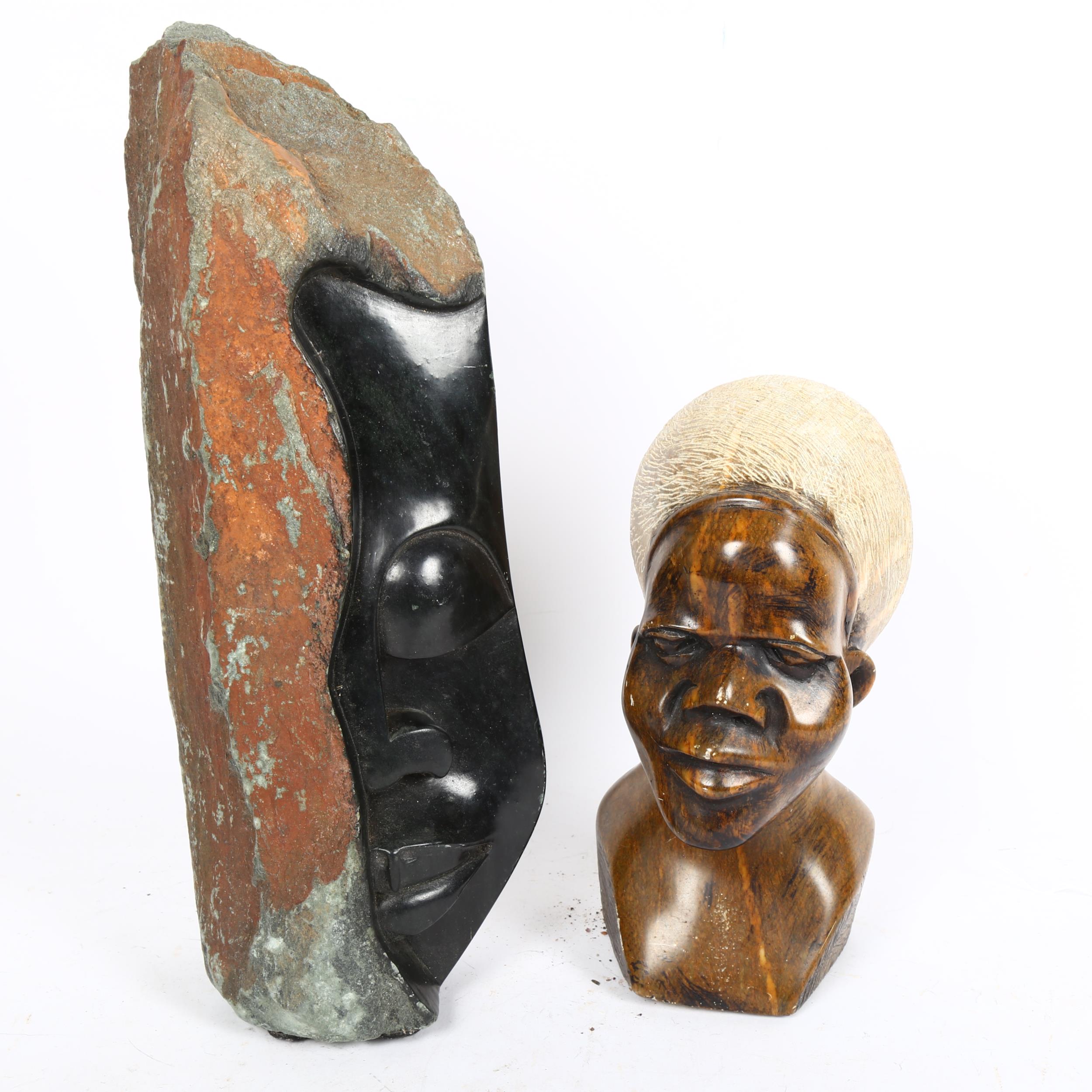 2 African carved and polished soapstone sculptures, unsigned, largest height 31cm (2)