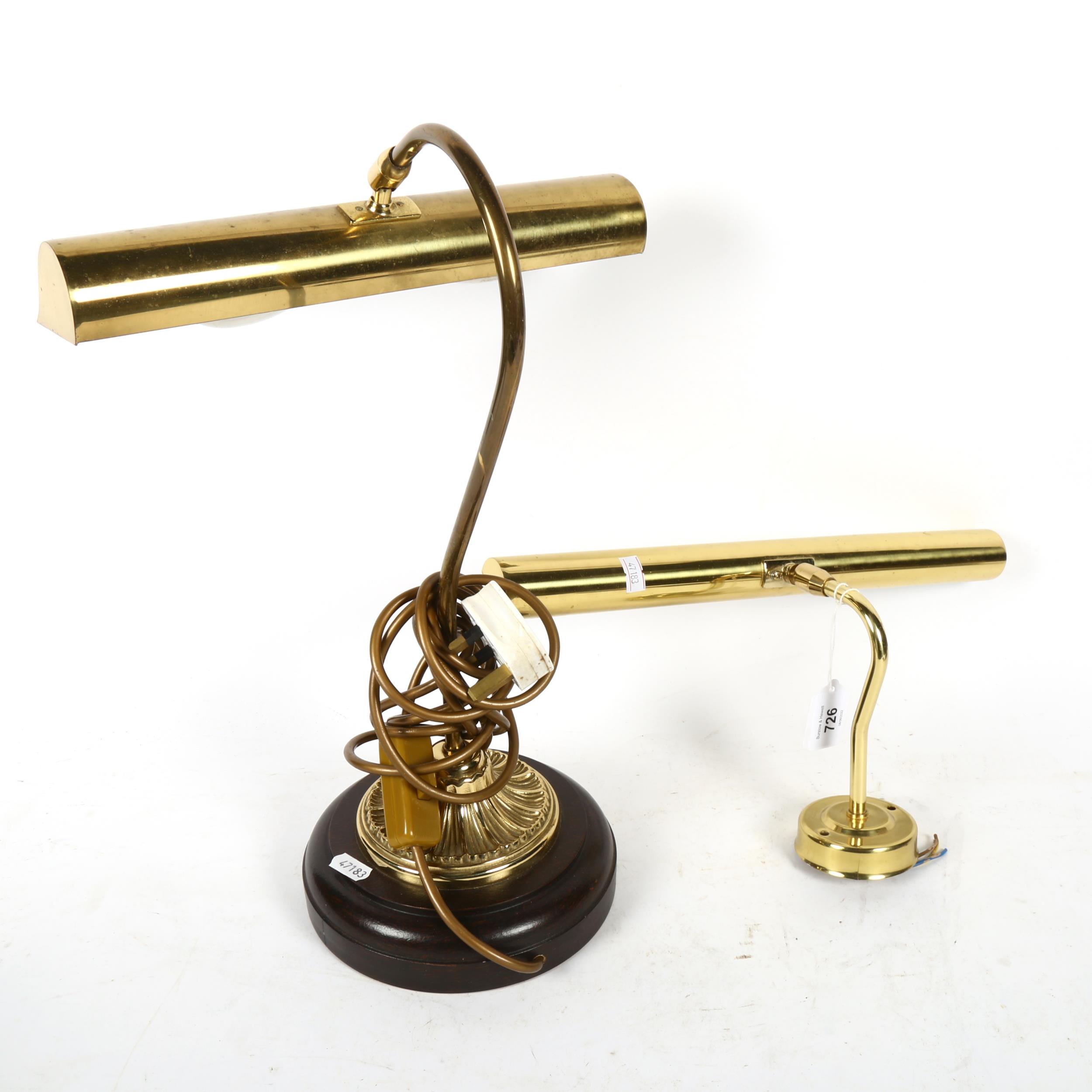 A brass student's lamp, and similar brass picture light, width 36cm (2) - Image 2 of 2