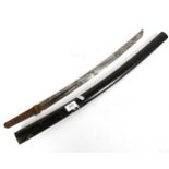 A Japanese Wakizashi sword and scabbard, with signed tang, blade length 55cm