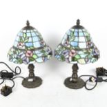 A pair of Tiffany style leadlight table lamps, height 33cm No chips or damage to glass panels