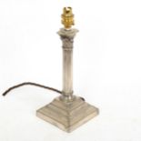 A small silver plated Corinthian column table lamp, height excluding fitting 20cm