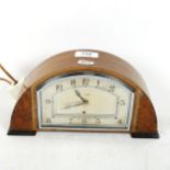 An Art Deco Smiths electric walnut mantel clock, width 26cm