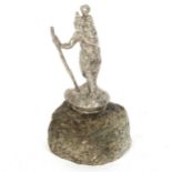 A Vintage chrome plate figural motor car mascot, model no. 628077, on serpentine marble base,