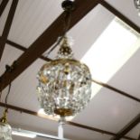 A gilt-brass baguette chandelier with lustre drops, 18cm across