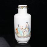 A small Chinese famille rose porcelain 'scholar' vase, hand painted and enamel decoration, height