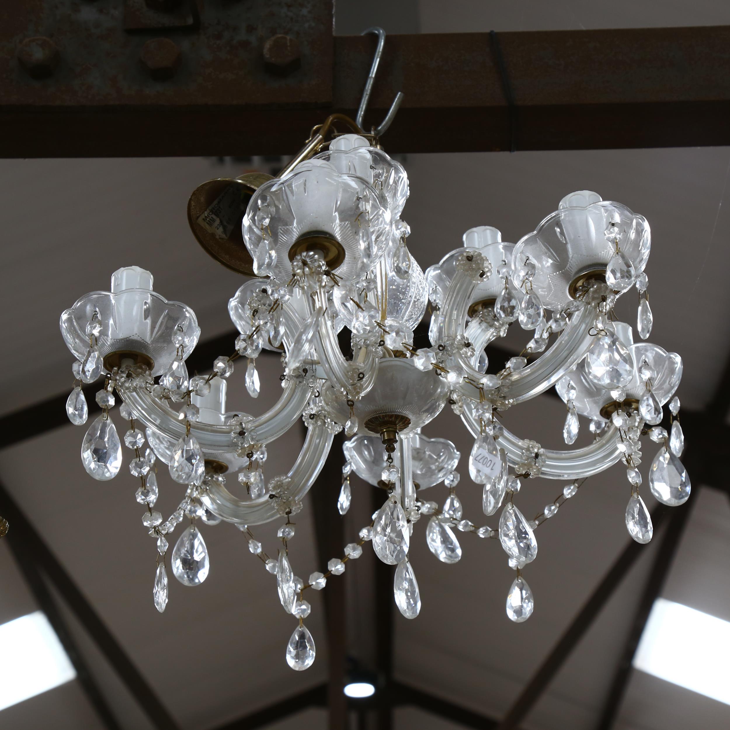 Vintage 6-brand glass chandelier with lustre drops